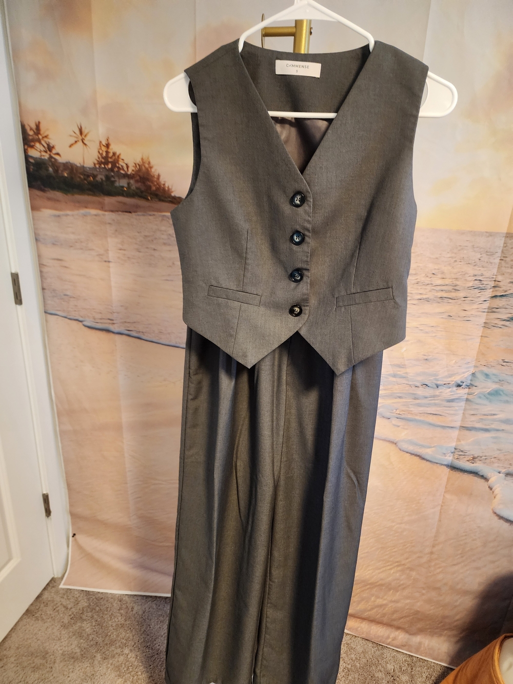 COMMENSE Gray Women's Tailored Vest And Trousers